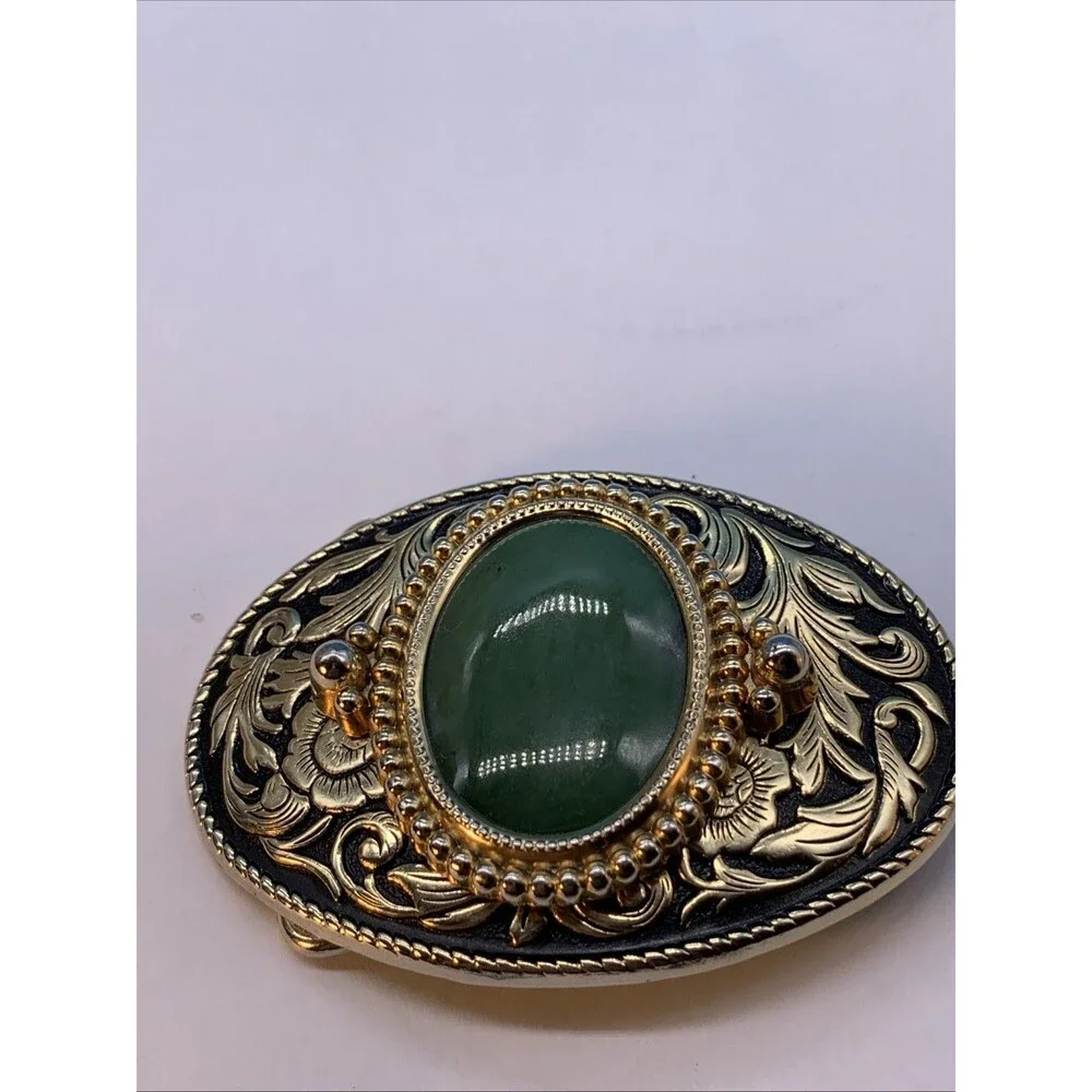 Vtg. Belt Buckle w/ Green Stone (LG-3)